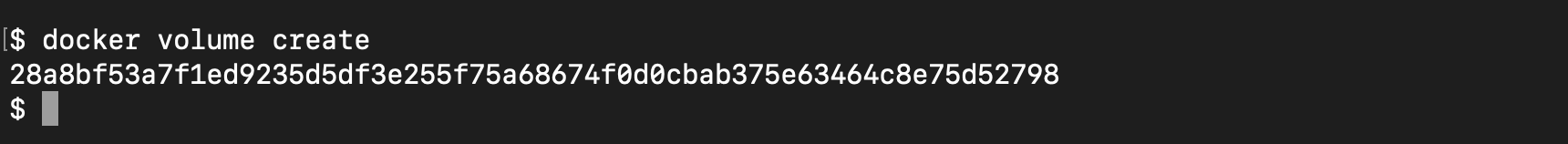 Screenshot: the docker volume create command.