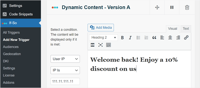 Creating a dynamic content variant with If-So plugin