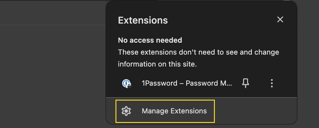 Accessing Manage Extensions