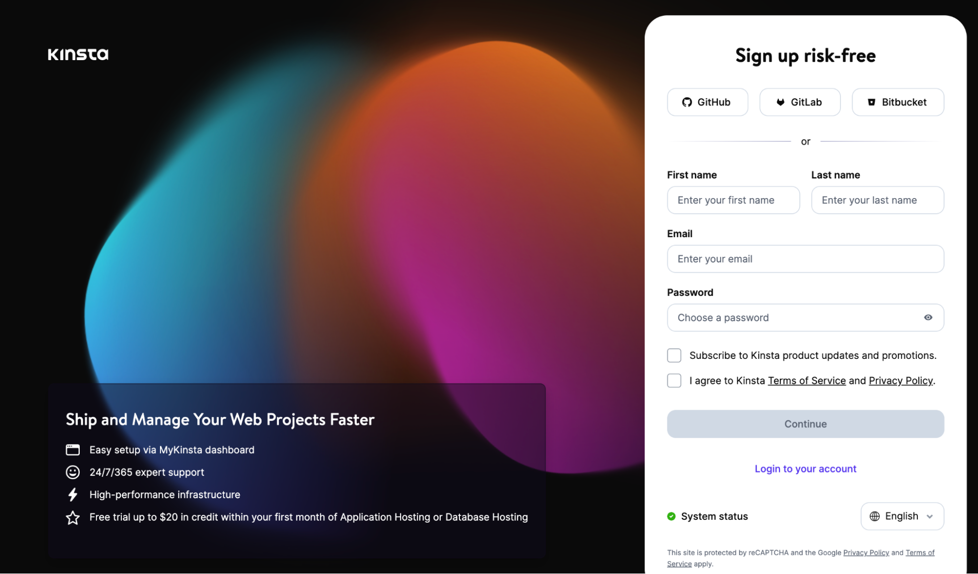 MyKinsta sign in