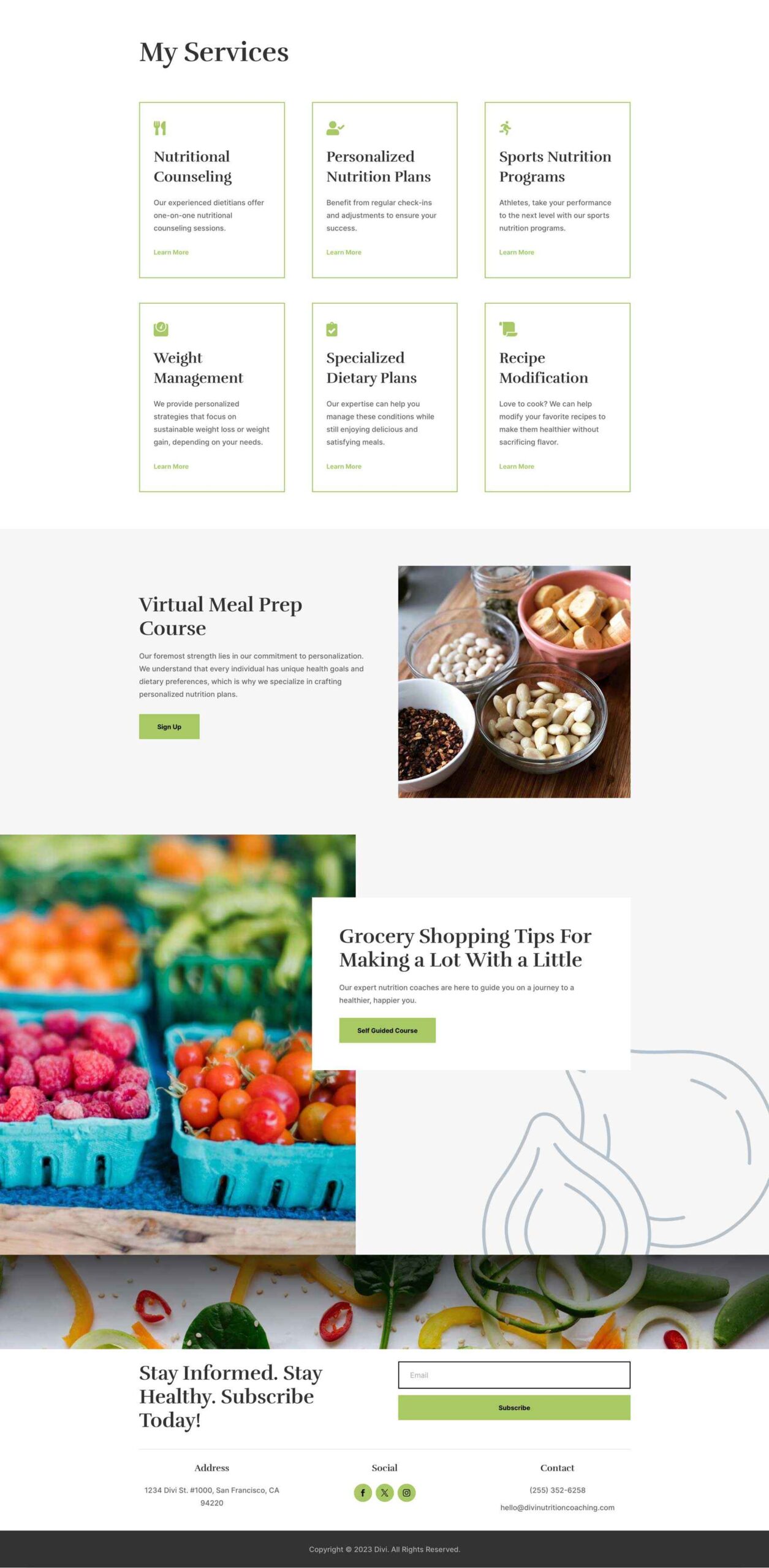 Nutrition Coaching Layout Pack for Divi