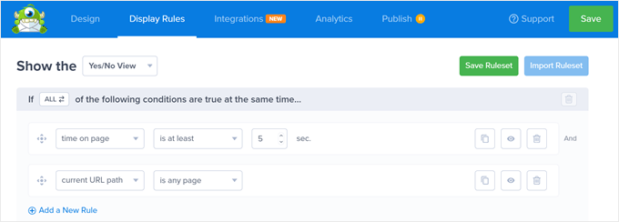 OptinMonster's display rule conditional logic feature