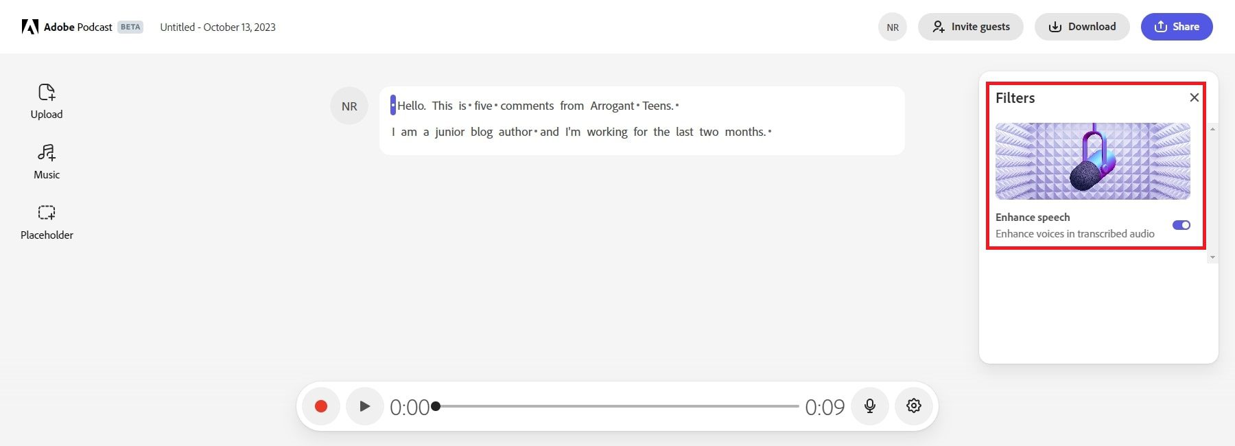 adobe podcast ai filter