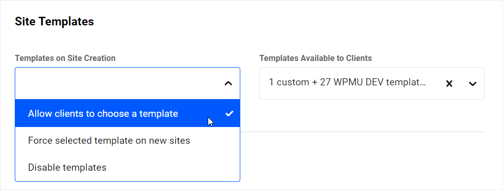 Templates section