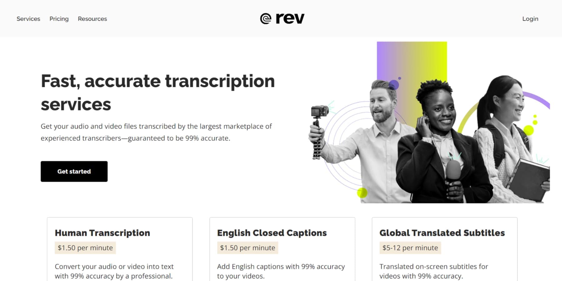 A screenshot of Rev's home page