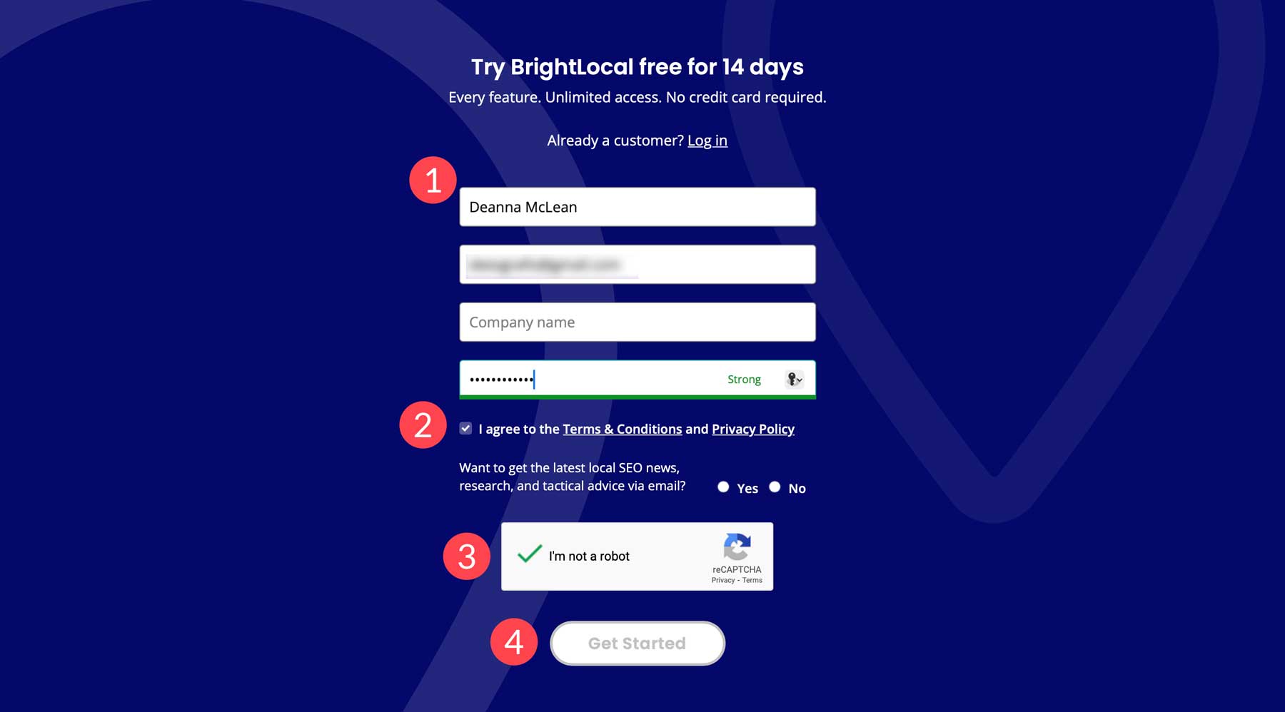 Create Brightlocal account