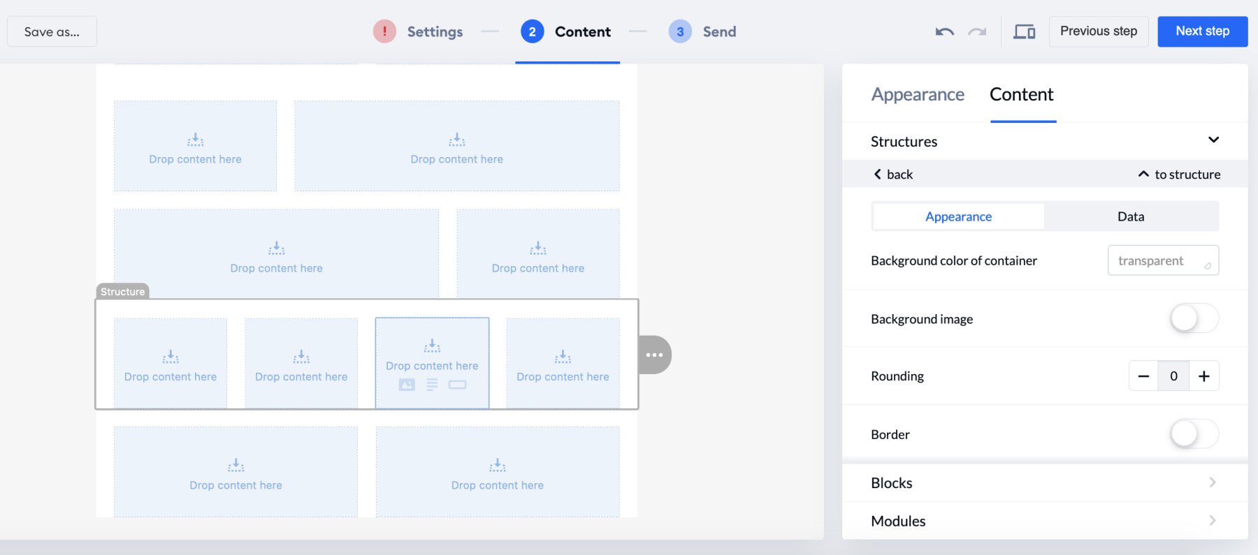 Email Editor Columns and Layouts