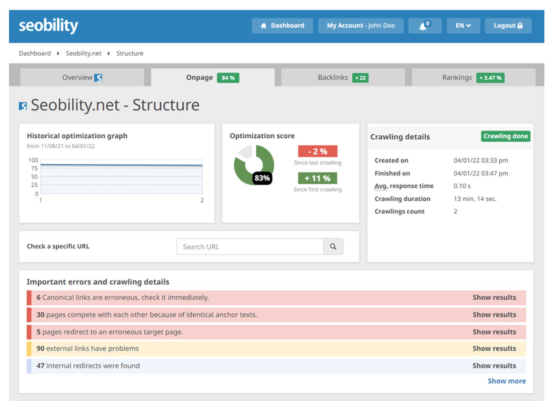 Seobility website audit