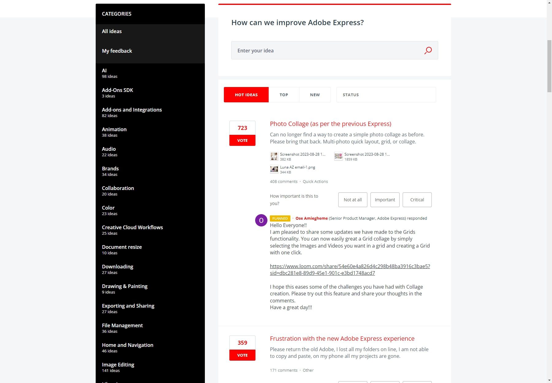 adobe express feedback