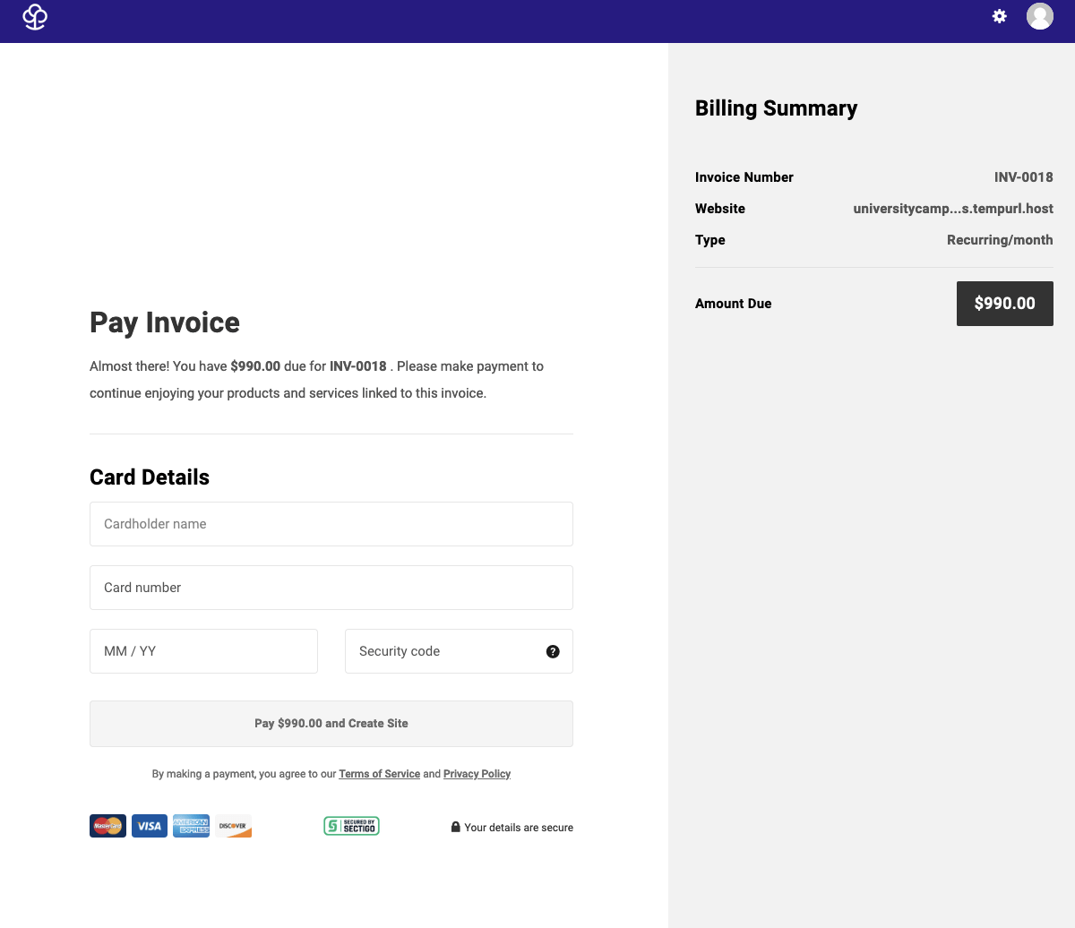 A look at the checkout screen of CampusPress