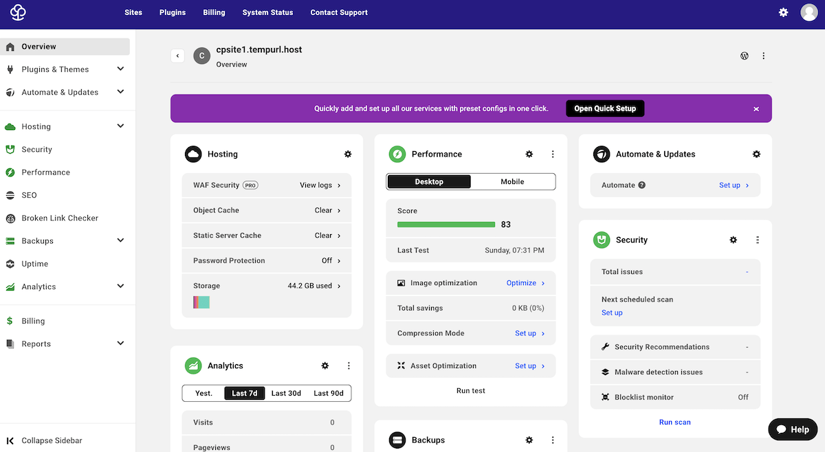 A view of the CampusPress client portal interface