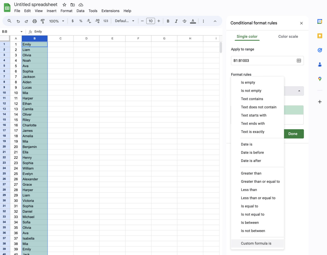 Custom Formula Selection