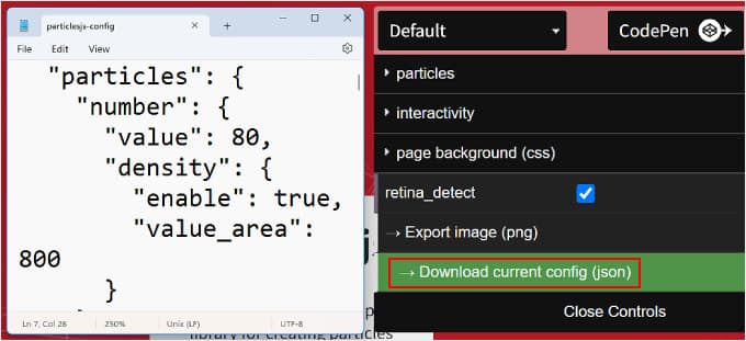 Downloading the JSON file for the particle background