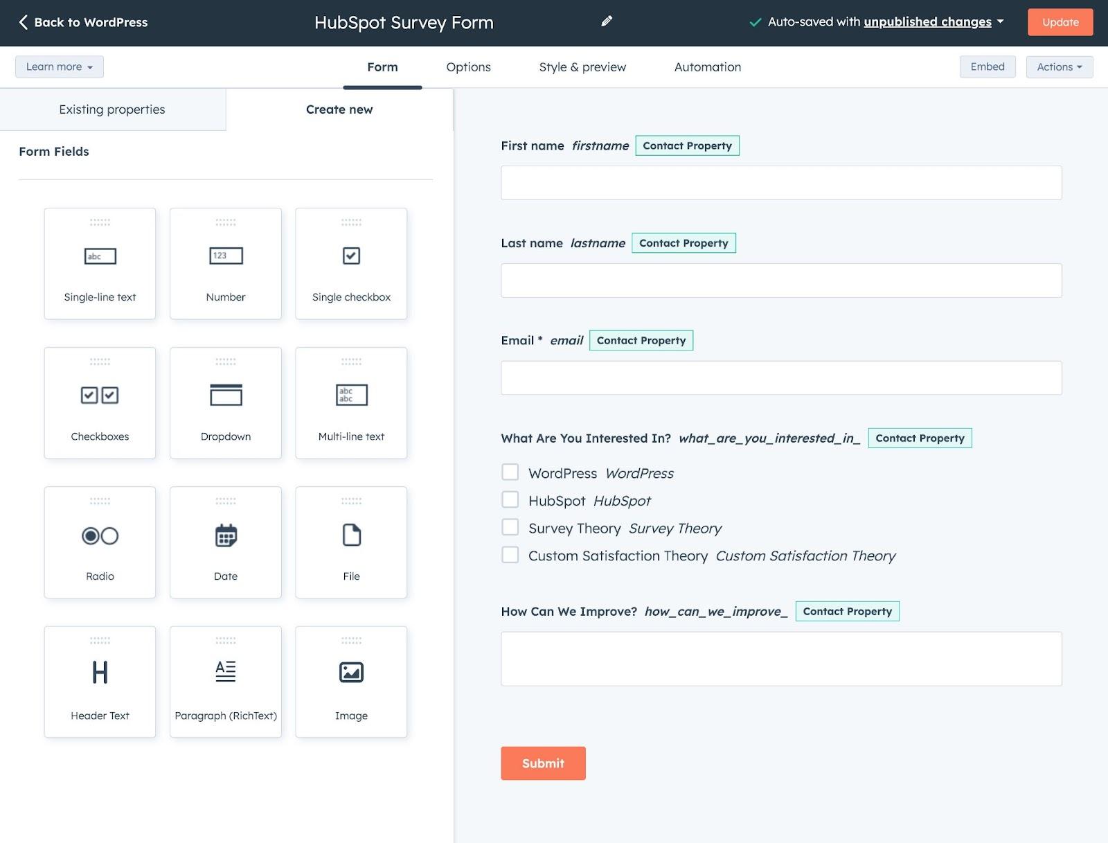 How to create a WordPress survey with HubSpot