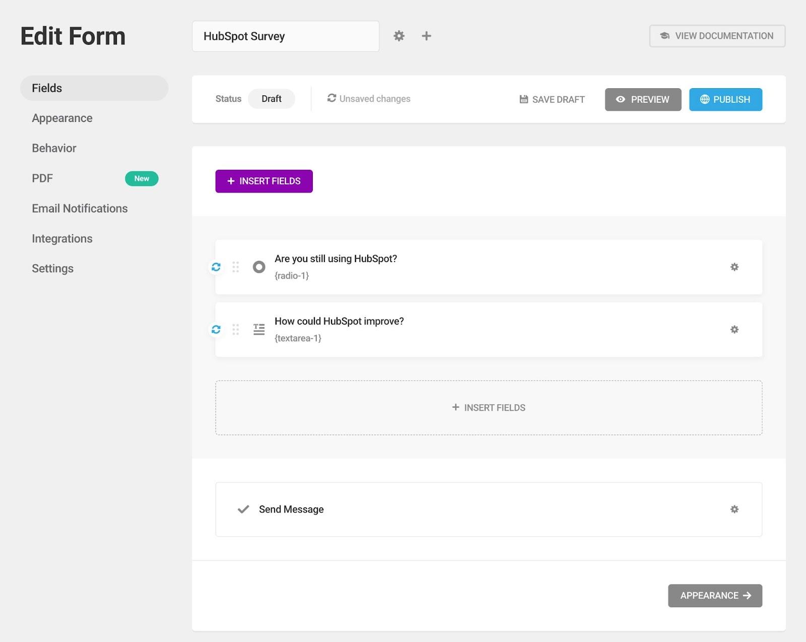 The Forminator survey interface