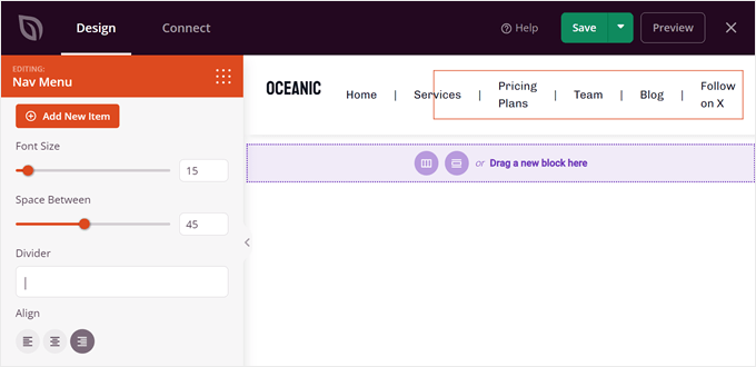 Configuring the Nav Menu block in SeedProd