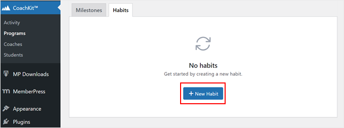 Creating a new habit for a coaching program in MemberPress