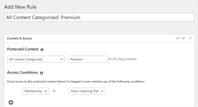 Configuring the content access rules in MemberPress