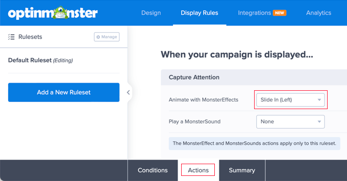 OptinMonster Display Rules Actions