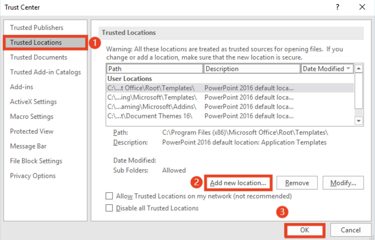 Adding Trusted Location in PowerPoint