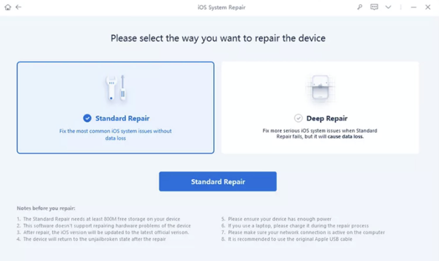 ReiBoot Standard Repair Option