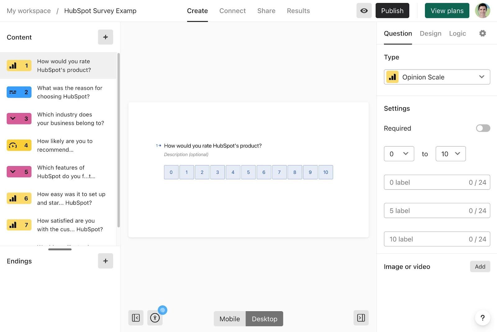 The Typeform interface