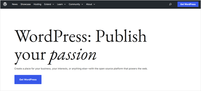 The WordPress.org homepage