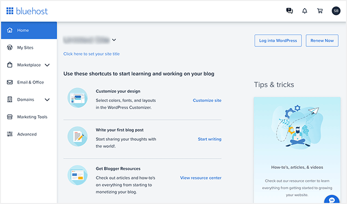 Bluehost dashboard