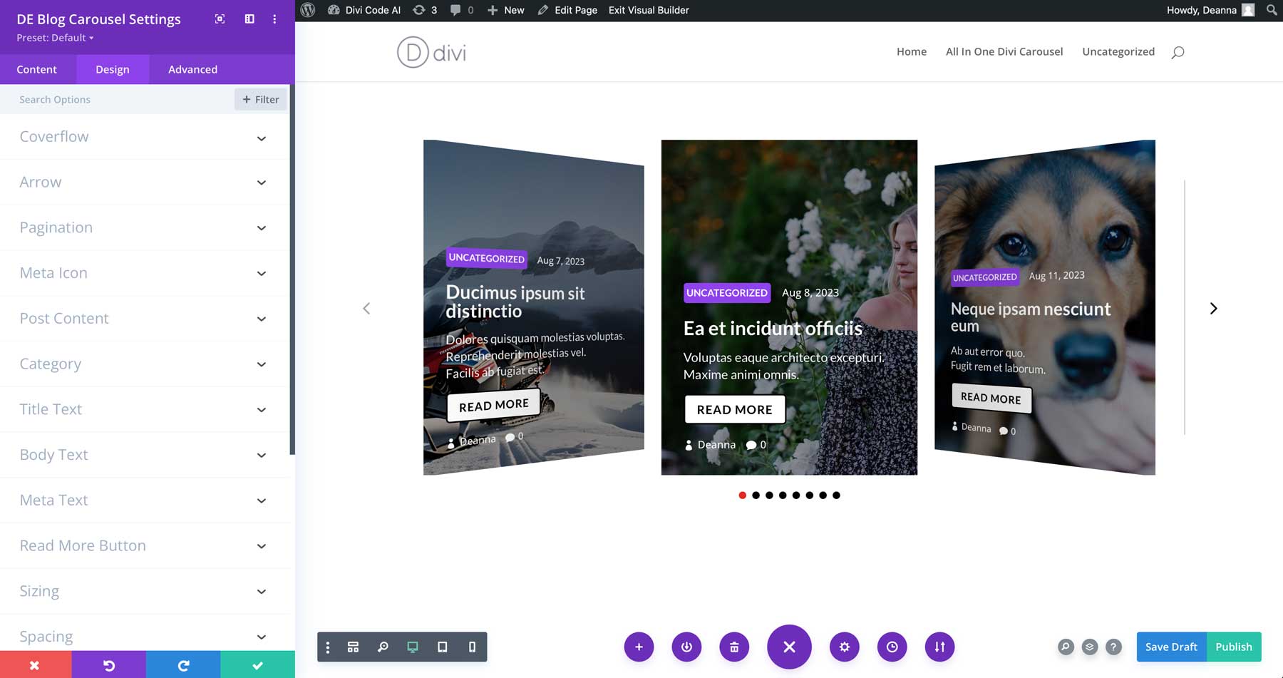 Divi design settings