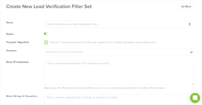 Lead-Verification-Configuration-settings