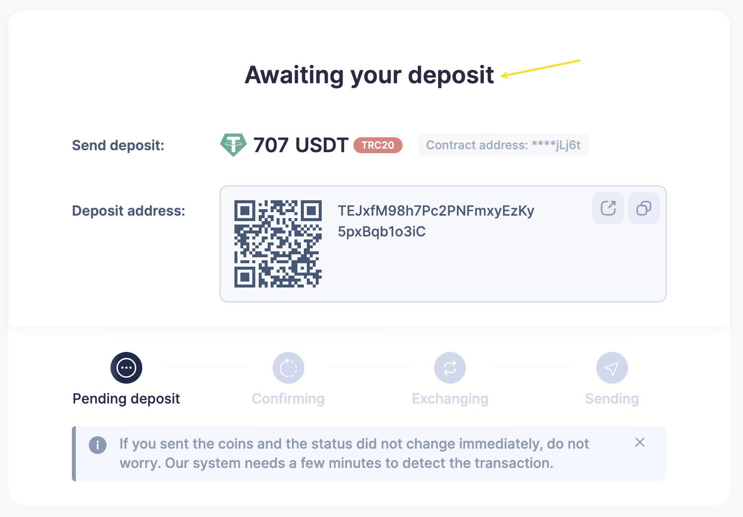 Awaiting Deposit Page