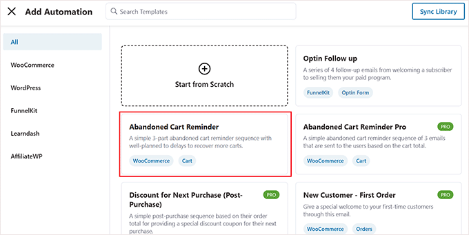 Choose the abandoned cart reminder template