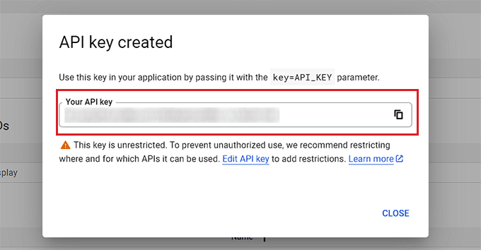 Copy the API key