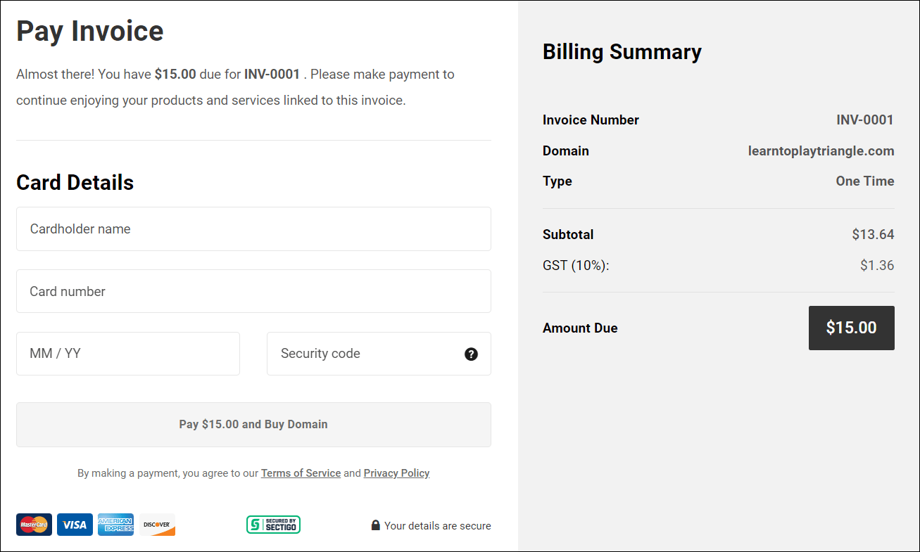 Domain registrant checkout