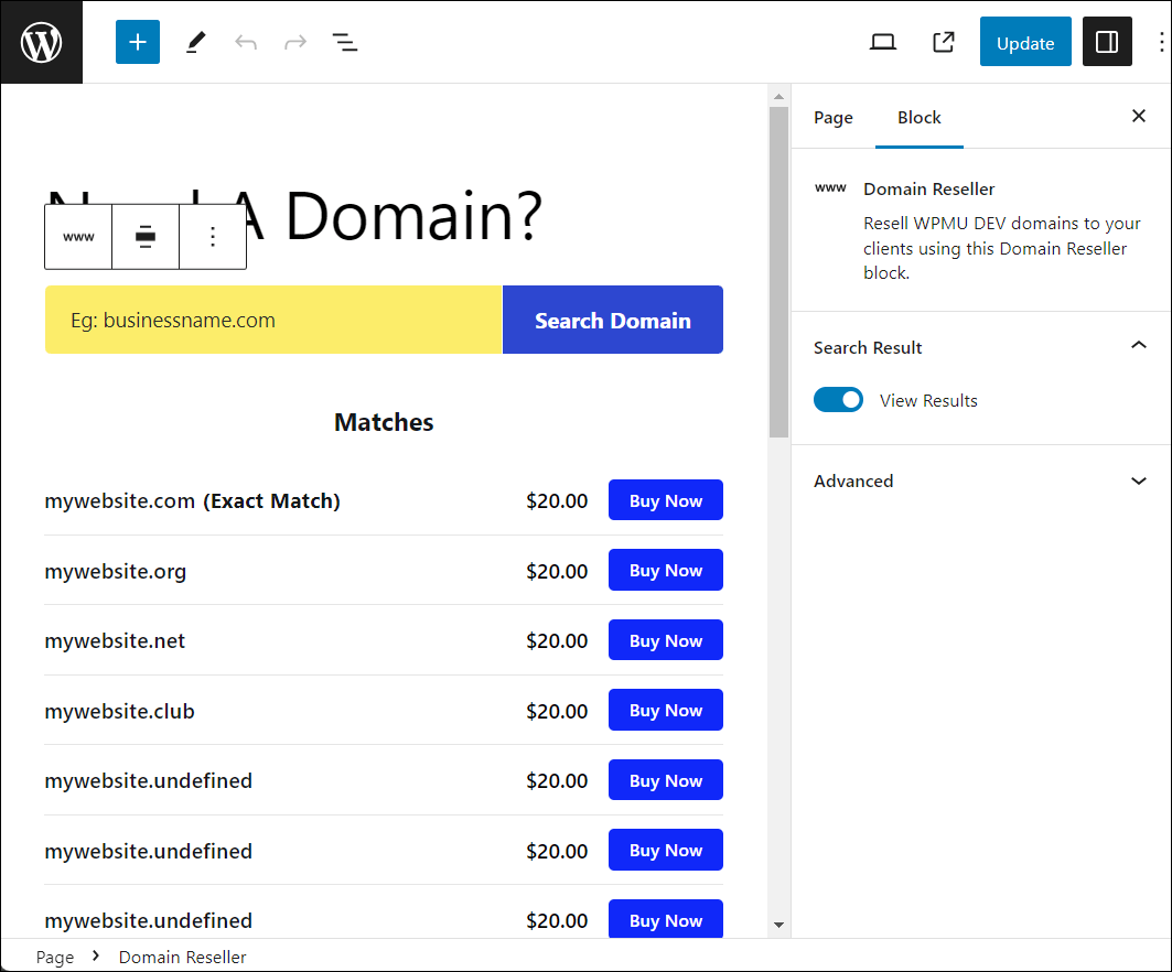 Domain Reseller block