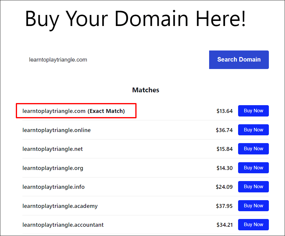 Domain Reseller Results - Exact match