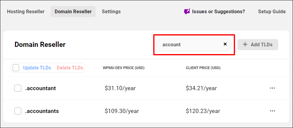 Domain search feature