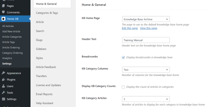 Edit home and general settings