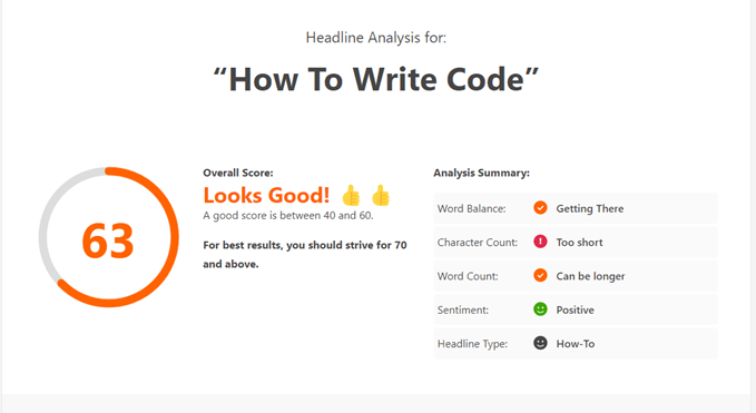 Using the WPBeginner Headline Analyzer