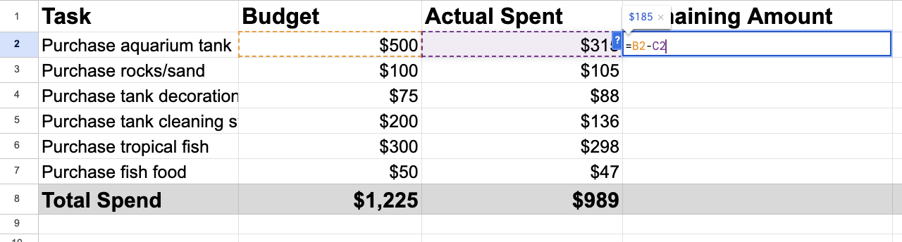 subtract in excel, step 4