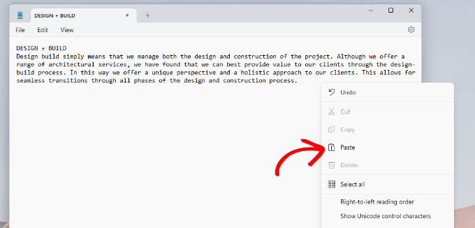 Paste content in notepad