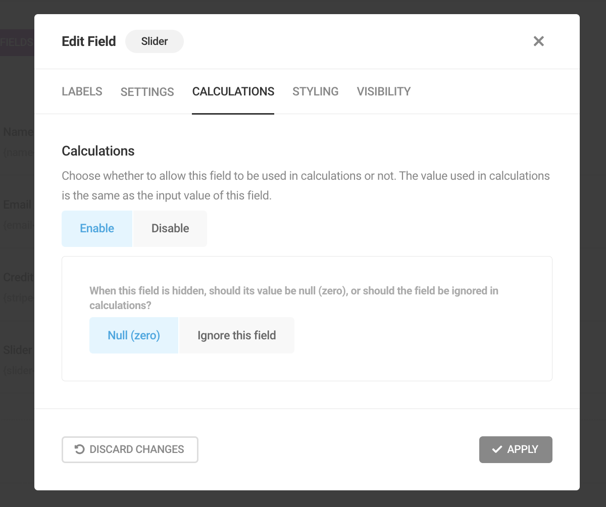 A screen showing where users can customize Forminator's range slider calculation settings.