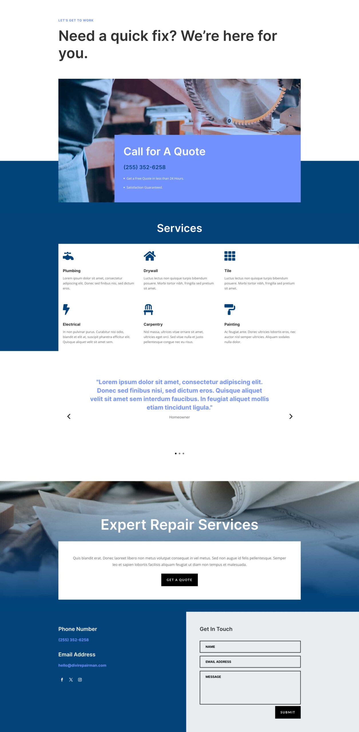 Repairman Layout Pack for Divi