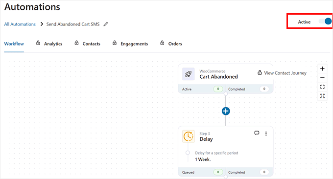 Save workflow for sending cart abandonment SMS messages