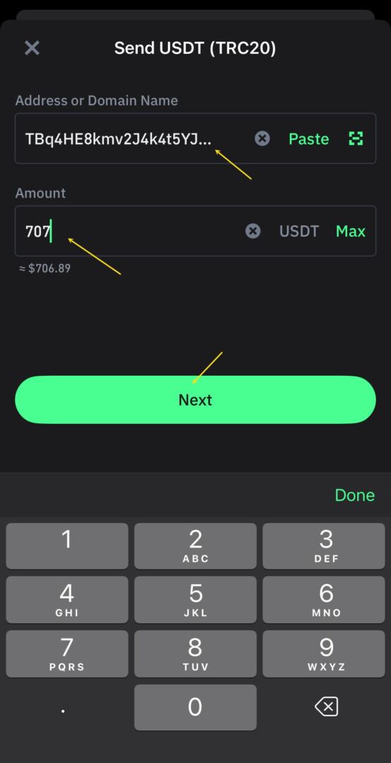 Sending TRC20 from Trust Wallet