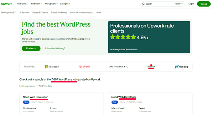 WordPress web development jobs on Upwork