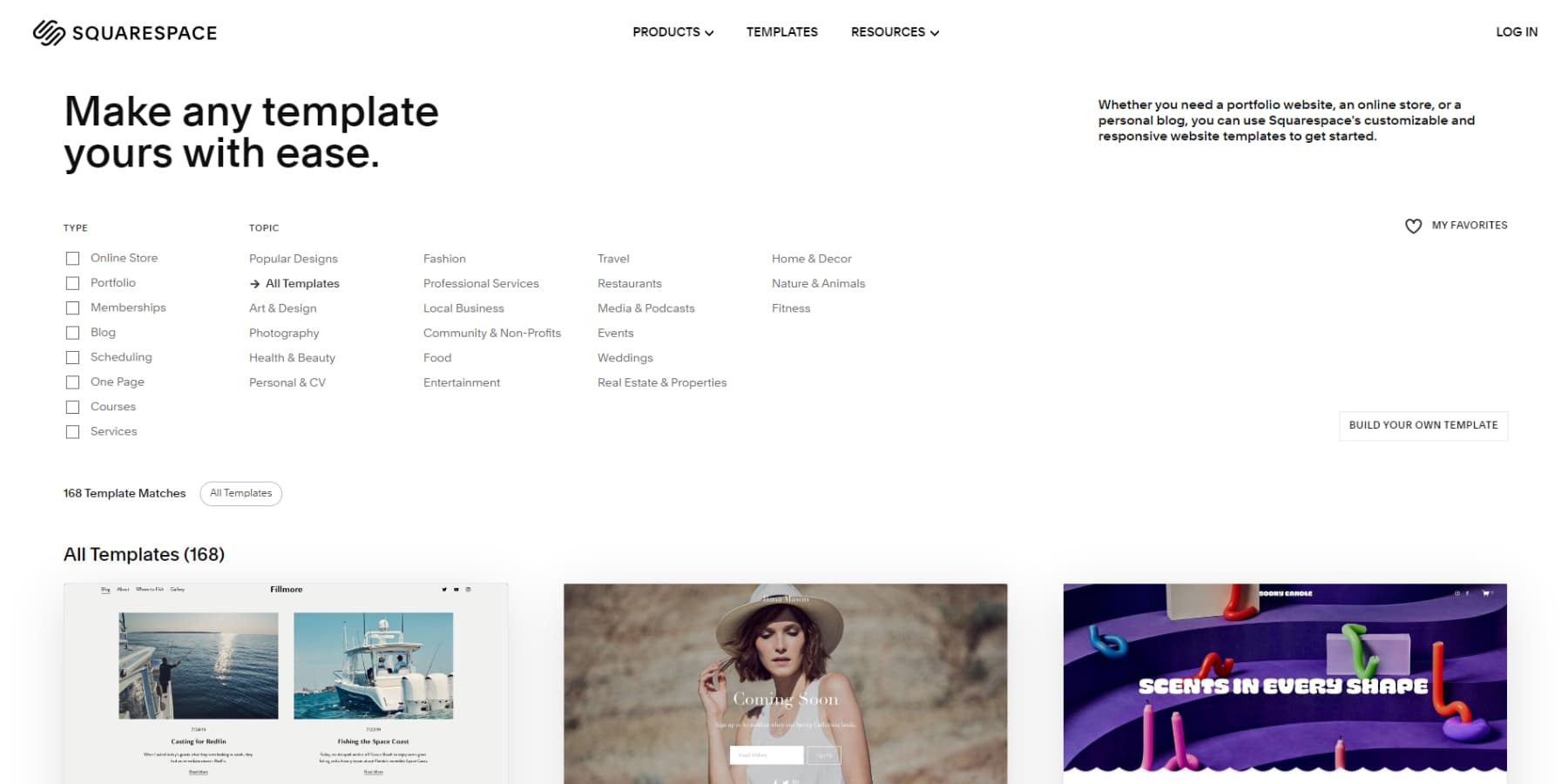 A screenshot of Squarespace's templates