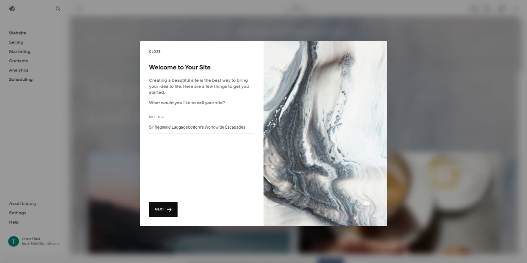 A screenshot of Squarespace's welcome screen