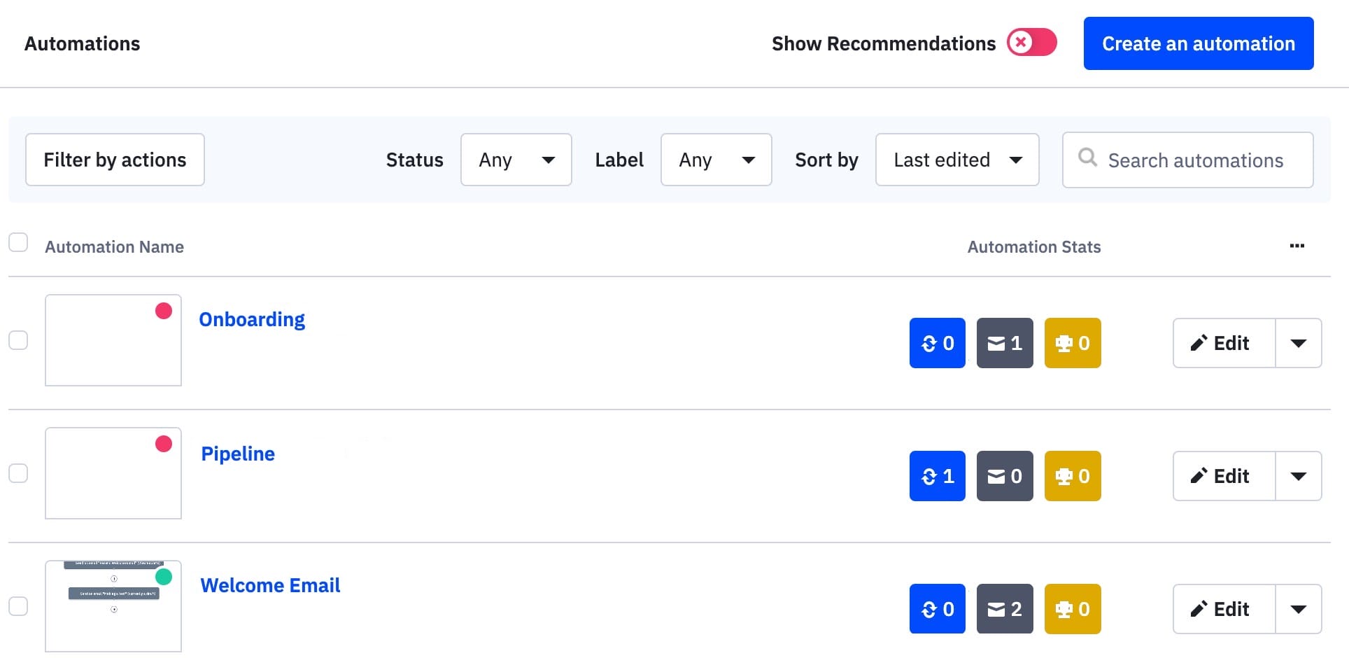 Automation stats in automation overview