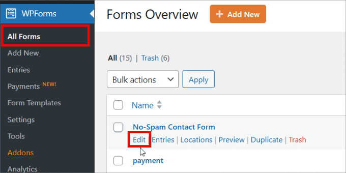 Edit contact form 